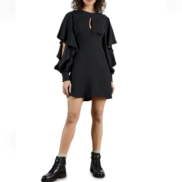 ●TED BAKER ●Made in Berlin Women Chils Detail Sleeve Mini Dress Black size.2 NWT - Picture 1 of 13